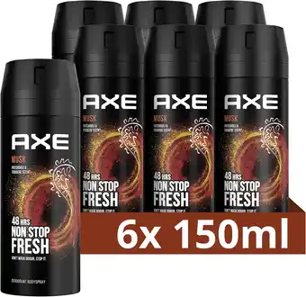 Amazon Axe deodorant bodyspray musk - 6 x 150ml aanbieding