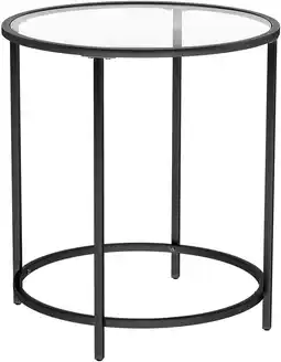 Amazon Vasagle ronde bijzettafel, kleine salontafel, gehard glazen eindtafel met stalen frame, nachtkastje, woonkamer, balkon, zwart aanbieding