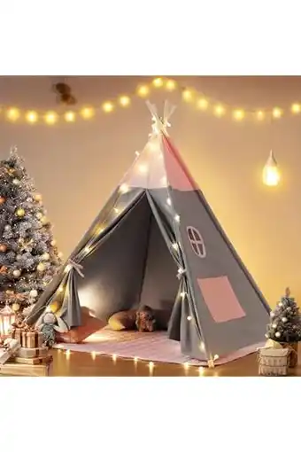 Amazon Besrey tipi-tent voor kinderen, kindertent, tipi, kindertent, outdoor, met gevoerde deken en lichtketting van katoen, voor ki aanbieding