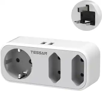 Amazon Tessan reisadapter uk adapter engeland duitsland plug met 2 usb, 3 socket adapter travel plug power adapter voor ierland groo aanbieding