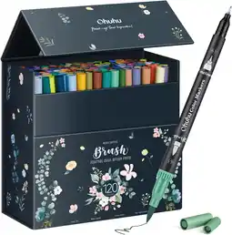 Amazon Ohuhu set van 120 kleuren, set viltstiften, waterbasis, dubbele viltstiften voor volwassenen, handlettering, kalligrafie, tek aanbieding