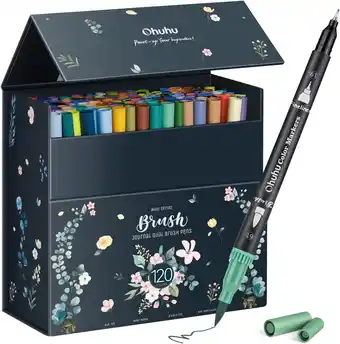 Amazon Ohuhu set van 120 kleuren, set viltstiften, waterbasis, dubbele viltstiften voor volwassenen, handlettering, kalligrafie, tek aanbieding