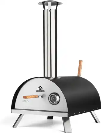 Amazon Burnhard outdoor pizzaoven nero, 500°c, draagbare houtoven incl. pizzaschep & cordieriet pizzasteen. multi-fuel: hout, pellet aanbieding