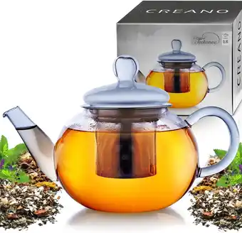 Amazon Creano glazen theepot 800ml 3-delig theepot met geïntegreerde roestvrijstalen zeef en glazen deksel, ideaal voor het bereiden aanbieding