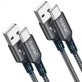 Amazon Gianac usb c kabel, [2 pack 2m] 3.1a fast charging usb c cable, braided data cableusb c to usb a for samsung s20 s10 playstat aanbieding
