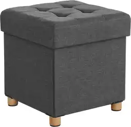 Amazon Songmics zitkist, poef, voetenbank met opbergruimte en deksel met houten poten 38 x 38 x 40 cm donkergrijs lsf14gyz aanbieding