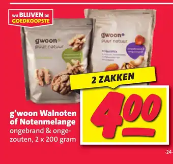 Nettorama G'woon walnoten of notenmelange ongebrand & onge- zouten, 2 x 200 gram aanbieding