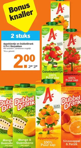 Albert Heijn Appelsientje en DubbelDrank 0.75-1 literpakken aanbieding