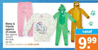 Albert Heijn Matzy & Friends pyjama of onesie aanbieding