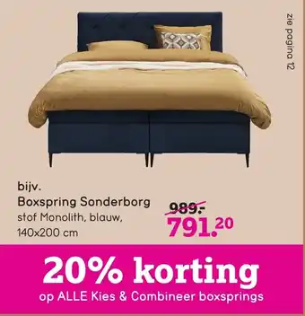 Leen Bakker Boxspring Sonderborg stof Monolitf blauw 140x200 cm aanbieding