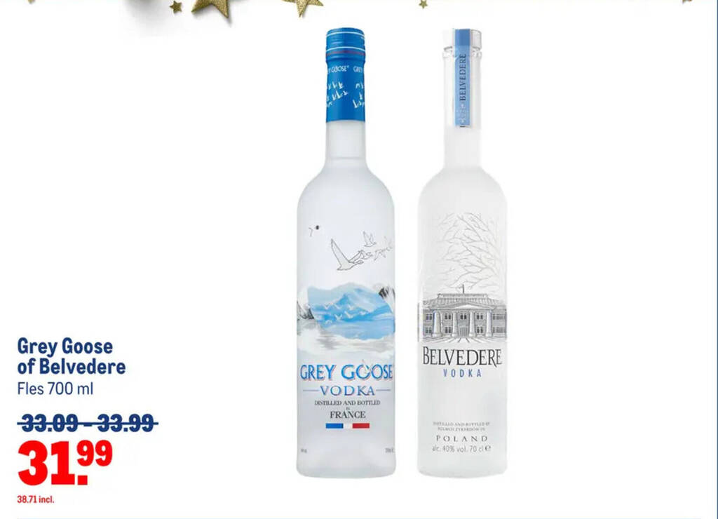 Grey Goose of Belvedere Fles 700 ml aanbieding bij Makro