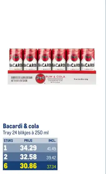 Makro Bacardi & cola Tray 24 blikjes à 250 ml aanbieding
