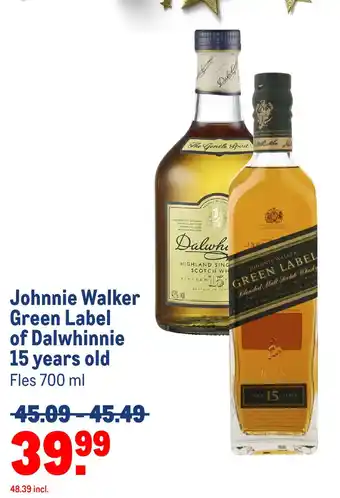 Makro Johnnie walker green label of dalwhinnie 15 years old aanbieding