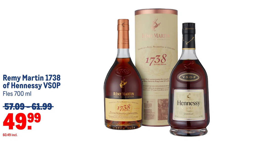 Remy martin 1738 of hennessy vsop aanbieding bij Makro