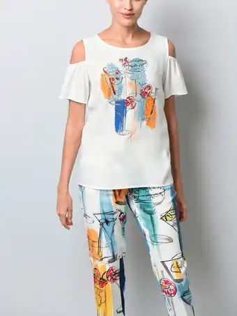 Klingel Blouse met cut-outs op de schouders alba moda offwhite/blauw/oranje aanbieding