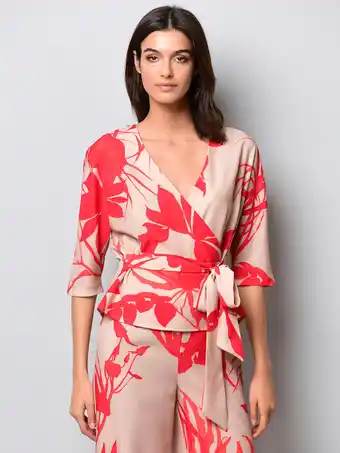 Klingel Blouse met bindbandje alba moda steengrijs/koraal aanbieding