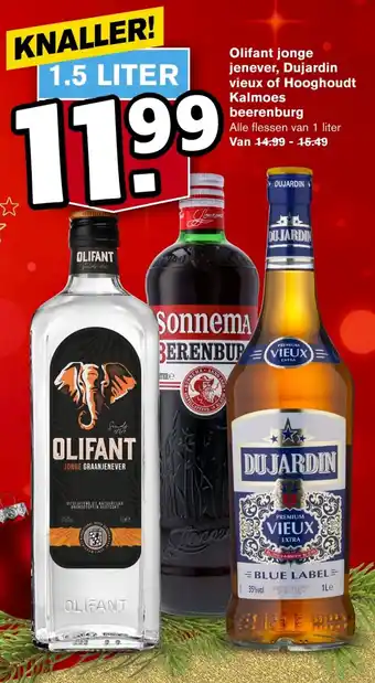 Hoogvliet Olifant jonge jenever, Dujardin vieux of Hooghoudt Kalmoes beerenburg aanbieding