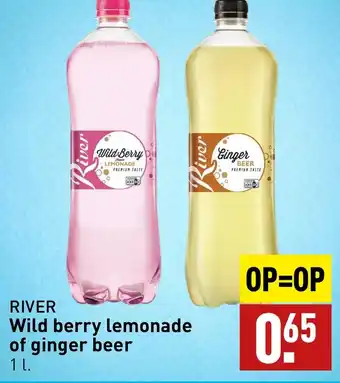 ALDI RIVER Wild berry lemonade of ginger beer 1L aanbieding