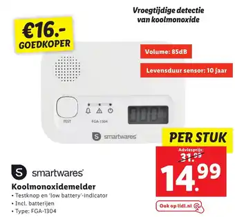 Lidl smartwares Koolmonoxidemelder aanbieding