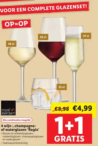Lidl 4 wijn-, champagne-of waterglazen 'Regia' aanbieding