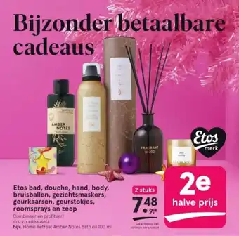 Etos Etos bad, douche, hand, body, bruisballen, gezichtsmaskers, geurkaarsen, geurstokjes, roomsprays en zeep aanbieding