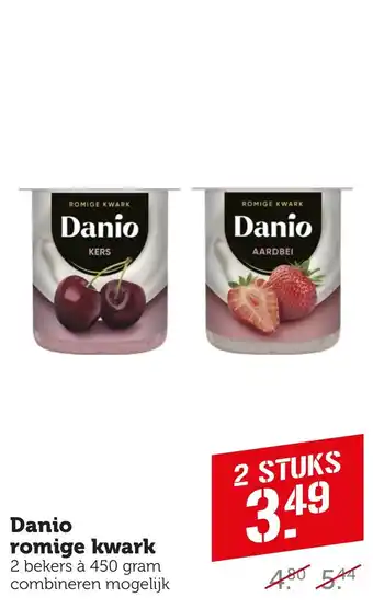 Coop Danio romige kwark 2 bekers à 450 gram aanbieding