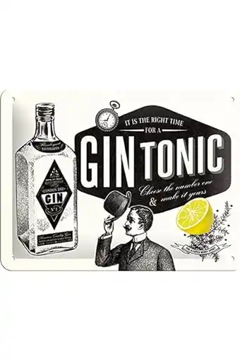 Amazon Nostalgic-art retro tin sign – open bar – gin tonic – gift idea for cocktail fans, metal plaque, vintage design for wall deco aanbieding