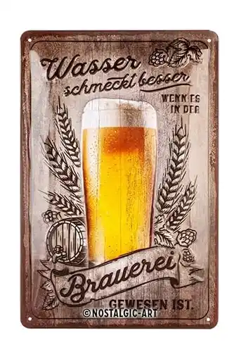 Amazon Nostalgic-art retro metalen bord, 20 x 30 cm, water smaakt beter, cadeau-idee voor bierfans, van metaal, vintage design met s aanbieding