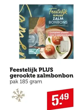 Coop Feestelijk PLUS gerookte zalmbonbon pak 185 gram aanbieding