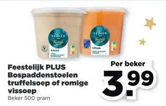 PLUS Feestelijk plus bospaddenstoelen truffelsoep of romige vissoep aanbieding