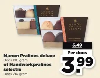 PLUS Manon pralines deluxe doos 190 gram of handwerkpralines selectie doos 210 gram aanbieding