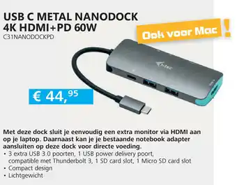 Informatique Usb C Metal Nanodock 4k Hdmi+Pd 60w aanbieding