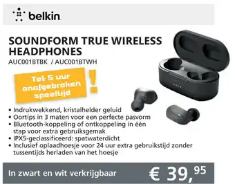 Informatique belkin Soundform True Wireless Headphones In zwart en wit verkrijgbaar aanbieding