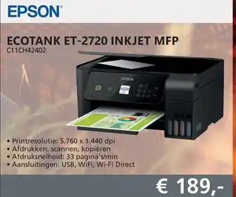 Informatique Epson Ecotank Et-2720 Inkjet Mfp aanbieding