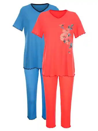 Klingel Pyjama's per 2 stuks met decoratieve contrastpaspels harmony koraal/blauw aanbieding