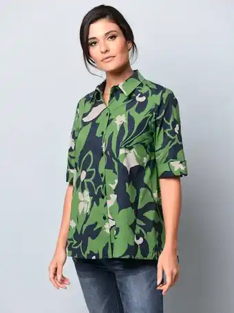 Klingel Blouse met overhemdkraag alba moda groen/marine aanbieding