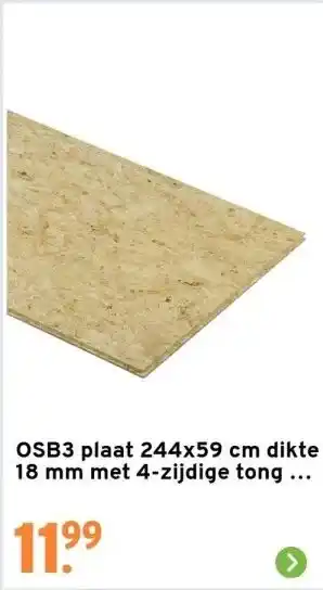 GAMMA Osb3 plaat 244x59 cm dikte 18 mm met 4-zijdige tong en groef aanbieding