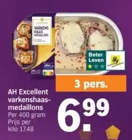 Albert Heijn Ah excellent varkenshaasmedaillons per 400 gram prijs per kilo 17.48 aanbieding