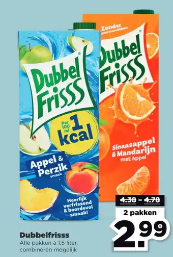 PLUS Dubbelfrisss Alle pakken à 1,5 liter aanbieding