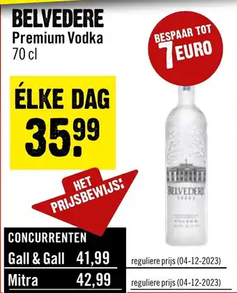 Dirck 3 BELVEDERE Premium Vodka 70 cl aanbieding