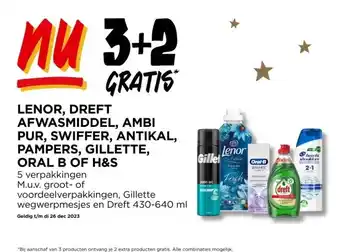 Jumbo Lenor, dreft afwasmiddel, ambi pur, swiffer, antikal, pampers, gillette, oral b of h&s aanbieding