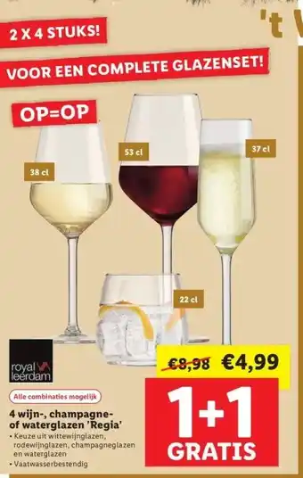 Lidl 4 wijn-, champagneof waterglazen 'regia' aanbieding