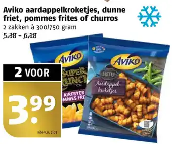 Poiesz Aviko aardappelkroketjes, dunne friet, pommes frites of churros aanbieding