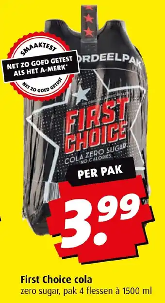 Boni First Choice cola zero sugar, pak 4 flessen à 1500 ml aanbieding