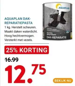 Kluswijs Aquaplan dakreparatiepasta 1 kg. herstelt scheuren. maakt daken waterdicht. hoog hechtvermogen. versterkt met vezels. aanbieding