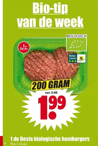 Dirk 1 De Beste Biologische Hamburgers 200 gram pak 2 stuks aanbieding