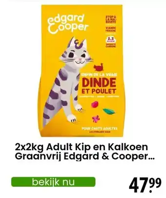 Zooplus 2x2kg Adult Kip en Kalkoen Graanvrij Edgård & Cooper... aanbieding