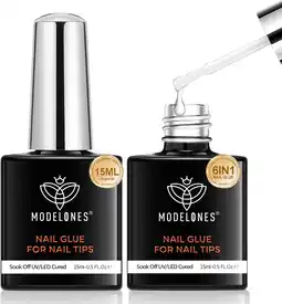 Amazon Modelones valse nagellijm, 2x15ml nagellijm capsules, 6 in 1 extra sterke nagel gel met penseel, amerikaanse gummy basis nage aanbieding