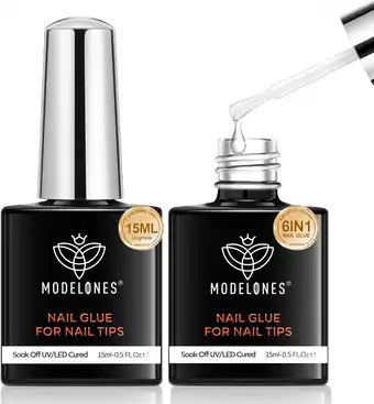 Amazon Modelones valse nagellijm, 2x15ml nagellijm capsules, 6 in 1 extra sterke nagel gel met penseel, amerikaanse gummy basis nage aanbieding