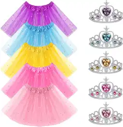 Amazon Uraqt prinsessenjurk voor meisjes, 5 set tule prinsessen rok met prinses kroon, elastische band ster pailletten tutu rok tule aanbieding